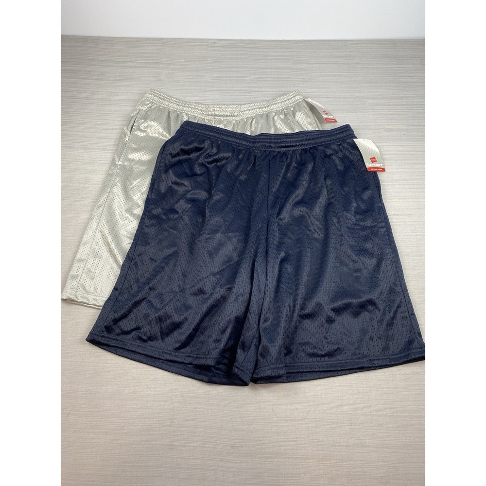 Hanes Sport Men Mesh Shorts with Pockets Gym Workout 9" inseam Size Large 2 Pair